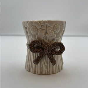 Vintage Fitz and Floyd Elegant Cream Vase with Brown Bow Accent